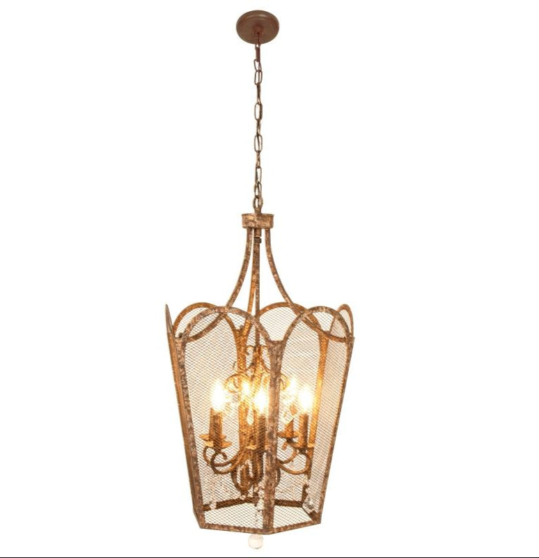 Distressed Gold Metal Chandelier