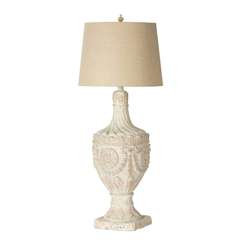 White Carved Table Lamp