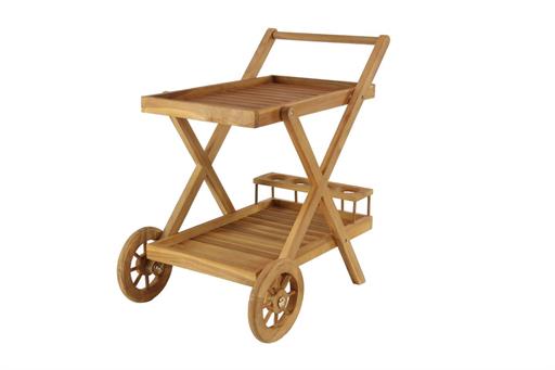 Brown Teak Wood Rolling Bar Cart