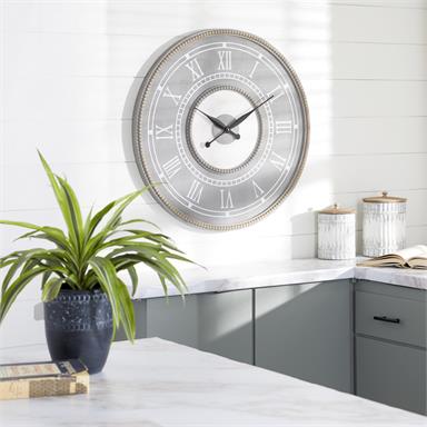 Beaded Gray Wooden Wall Clock