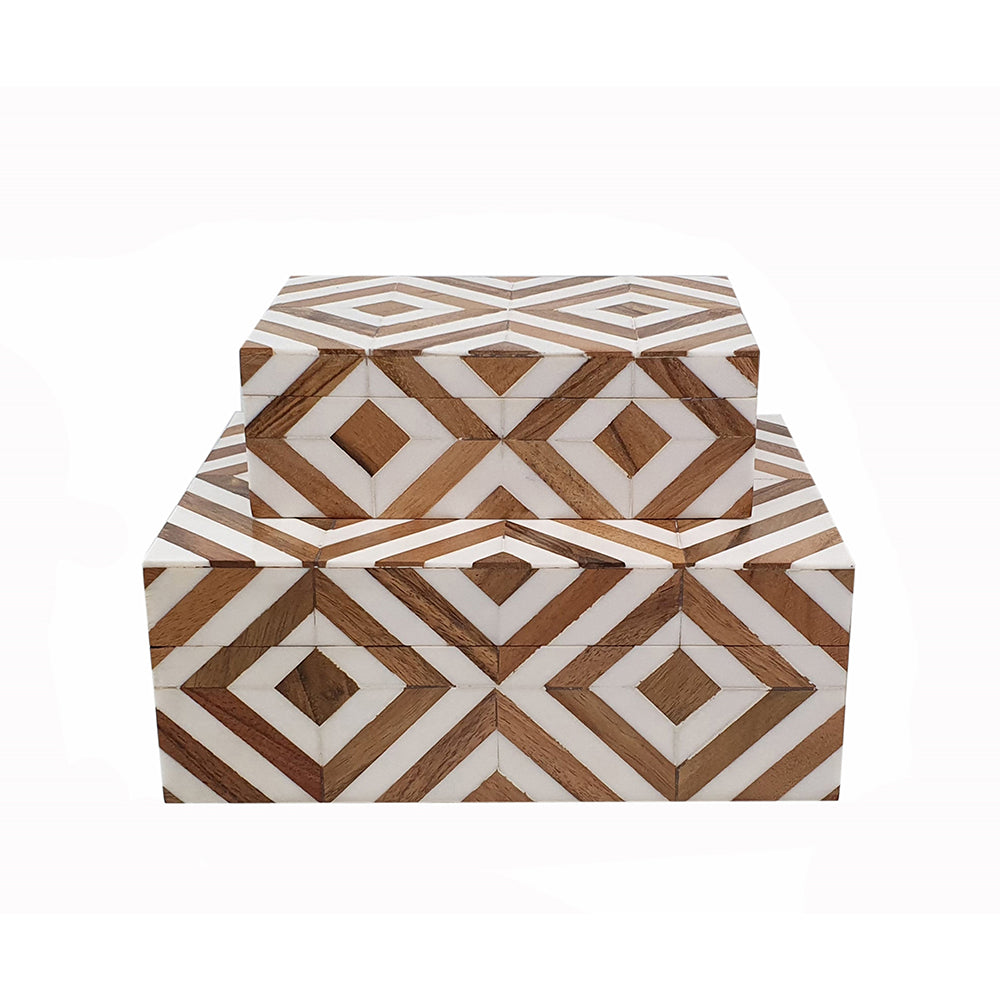 Wooden Lidded Boxes, Set of 2