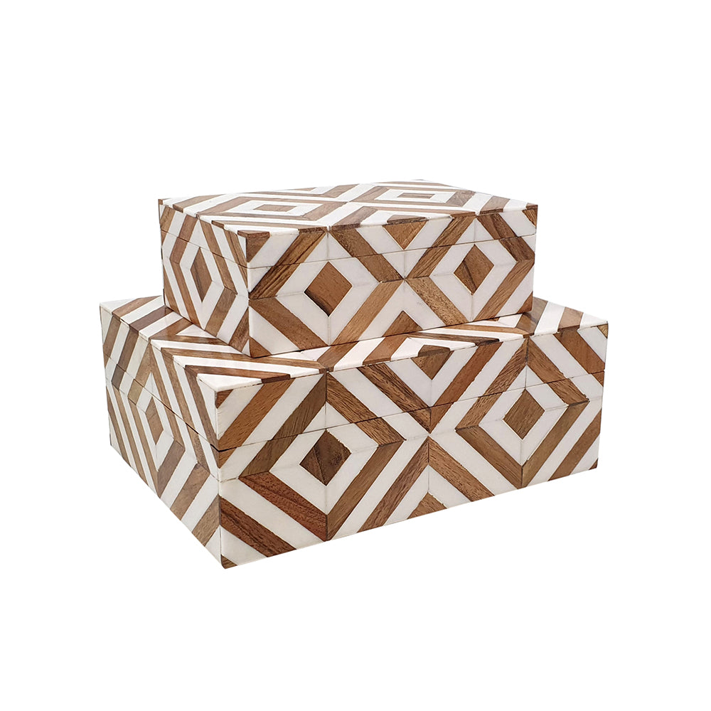 Wooden Lidded Boxes, Set of 2