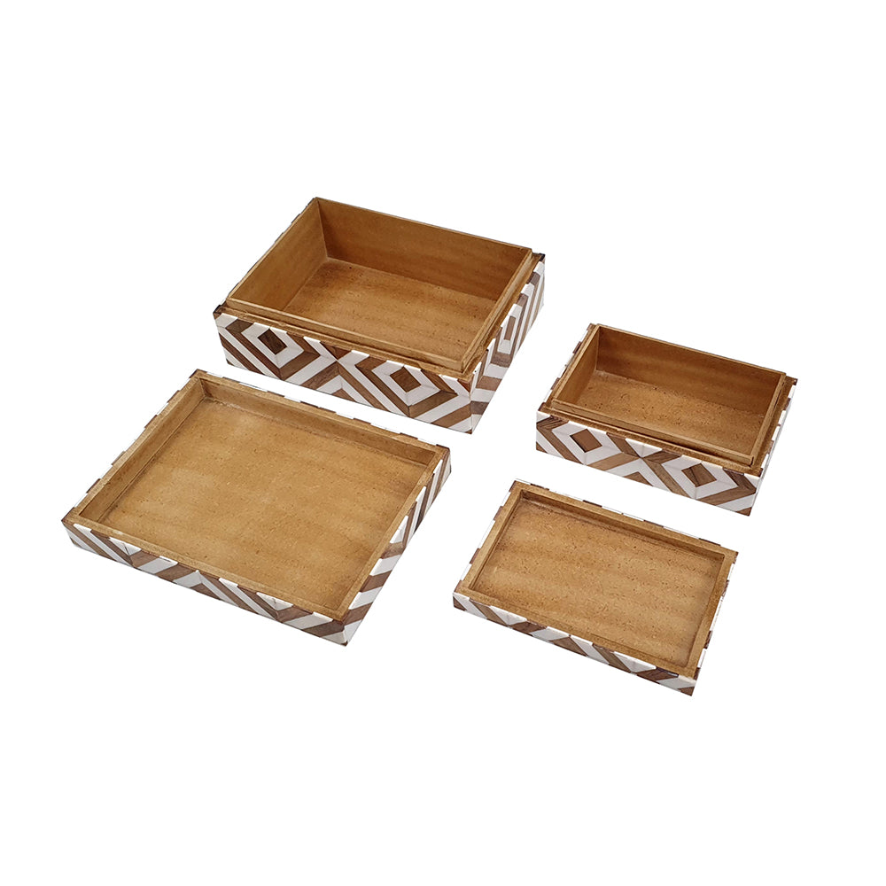 Wooden Lidded Boxes, Set of 2