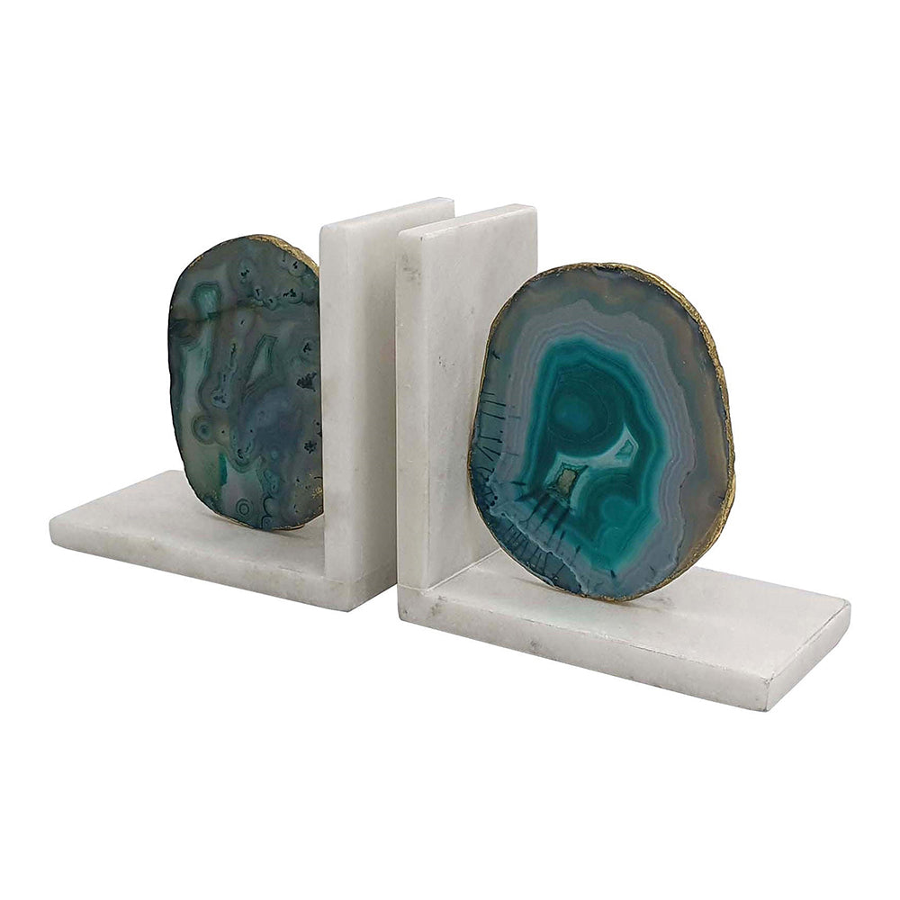 Green Agate and Marble Bookends, Set of 2