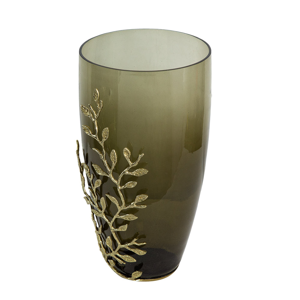 Green Glass Vase With Gold Leafing