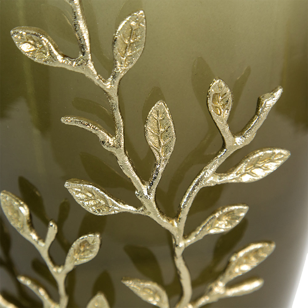 Green Glass Vase With Gold Leafing