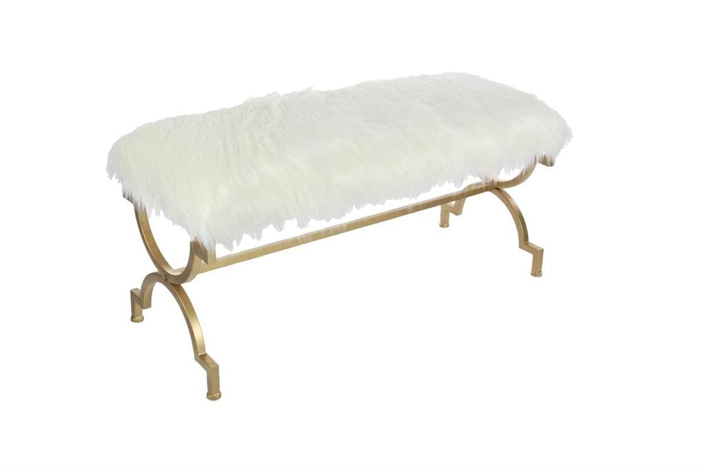 Faux Fur Bench, White