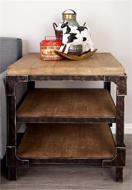Industrial Wood Side Table