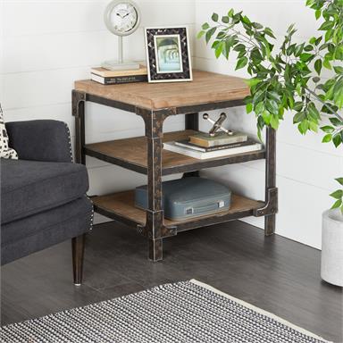 Industrial Wood Side Table