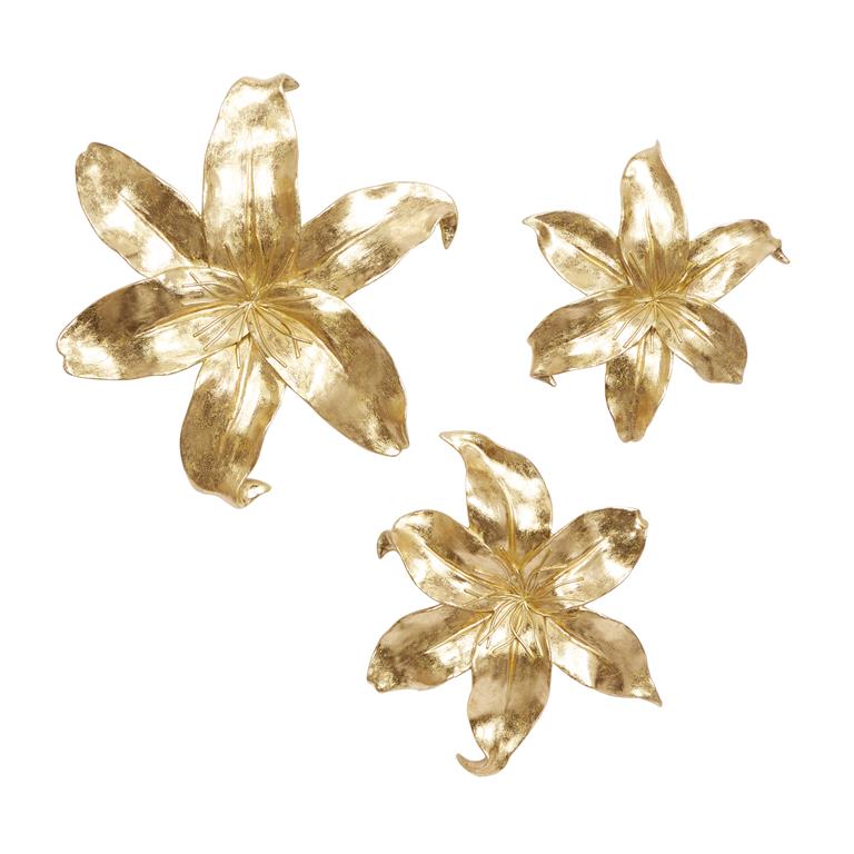 Gold Flower Plastic Wall Decor, Set of 3