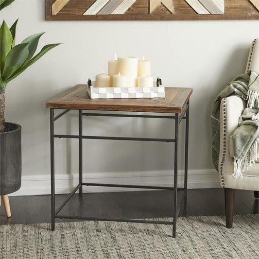 Wooden Accent Table w/ Black Metal Base
