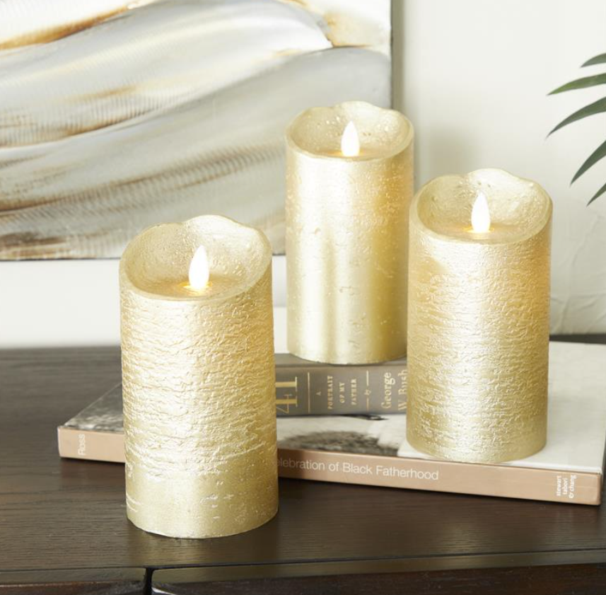 Gold Wax Flameless Candles, Set of 3