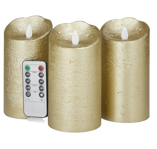 Gold Wax Flameless Candles, Set of 3