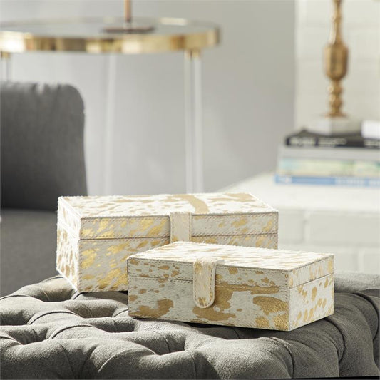 Gold Leather Glam Boxes, Set of 2