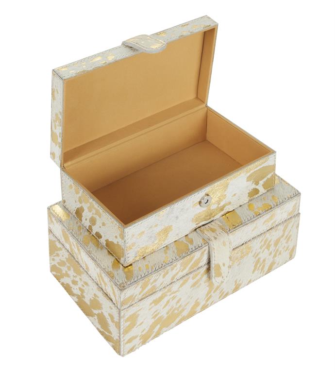 Gold Leather Glam Boxes, Set of 2