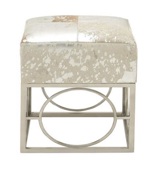 White Leather Glam Ottoman