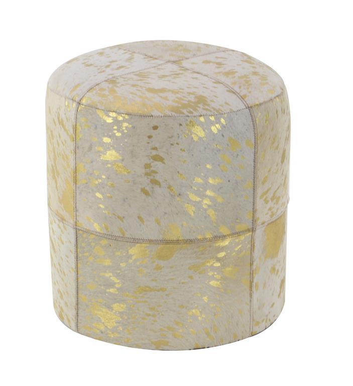 Leather Hide Ottoman, Gold