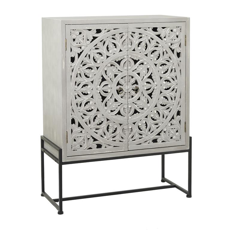 White Wood Fretwork Cabinet
