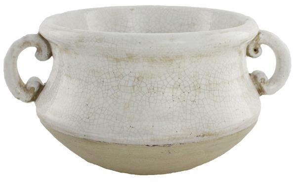 Antiqued Stoneware Pot, White & Cream