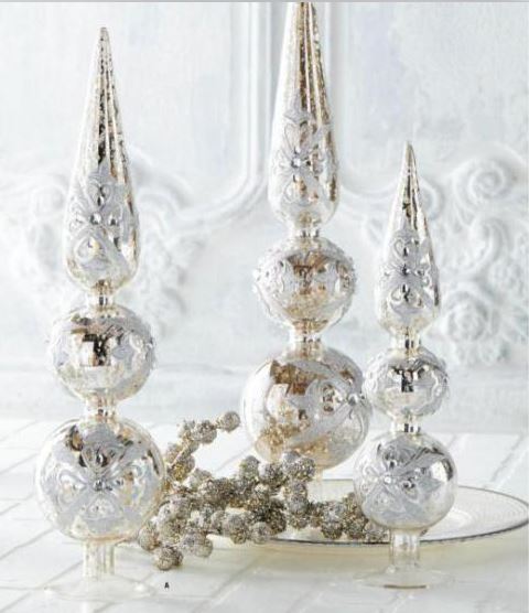 Mercury Glass Tabletop Finial with Rhinestones (Various Styles)