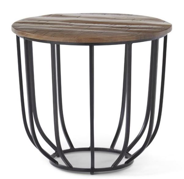 22" Black Metal Cage Side Table w/ Wood Top