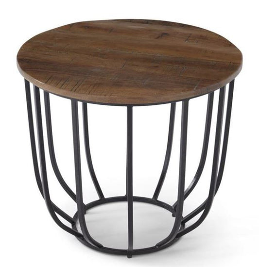 22" Black Metal Cage Side Table w/ Wood Top