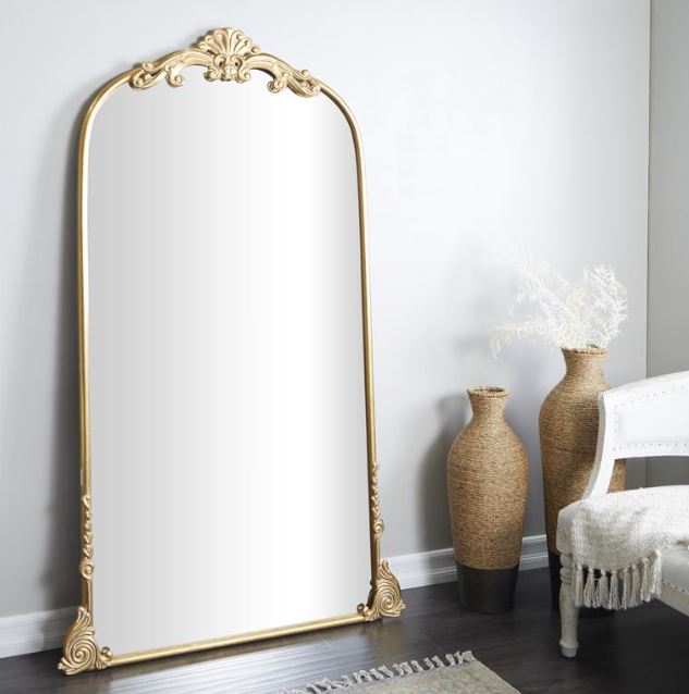 Floral Arched Metal Framed Mirror, Gold