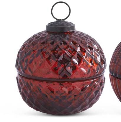 Small Mercury Glass Lidded Ornament Candle, Red (Various Styles)