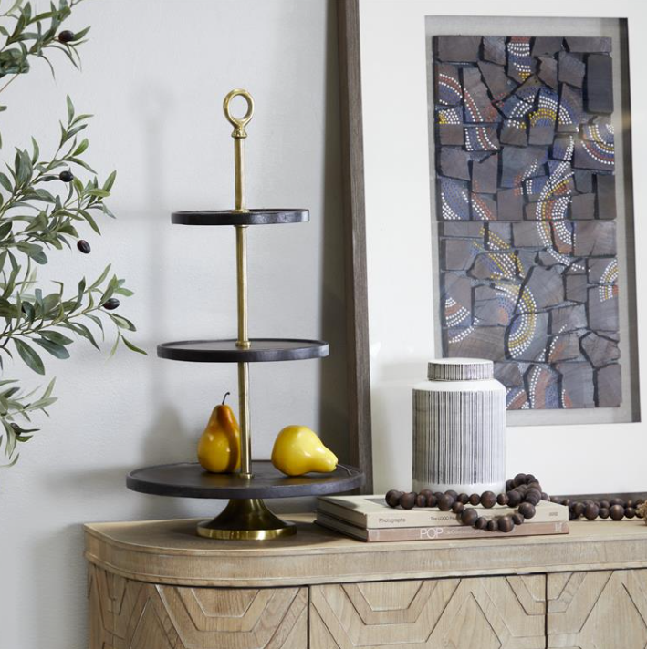 Dark Brown Mango Wood 3-Tiered Server