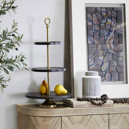 Dark Brown Mango Wood 3-Tiered Server