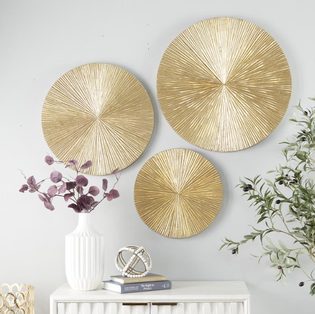 Gold Wood Contemporary Abstract Wall Décor, Set of 3