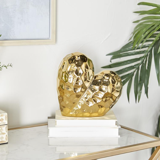 Gold Porcelain Glam Heart Sculpture