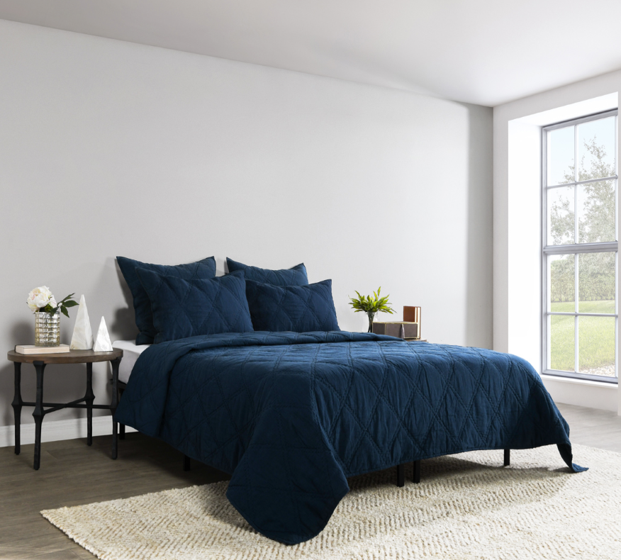 Caleb Hand Stitched Midnight Blue 4 Piece King Set