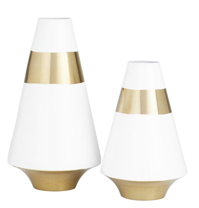 White and Gold Metal Modern Vase (Various Sizes)