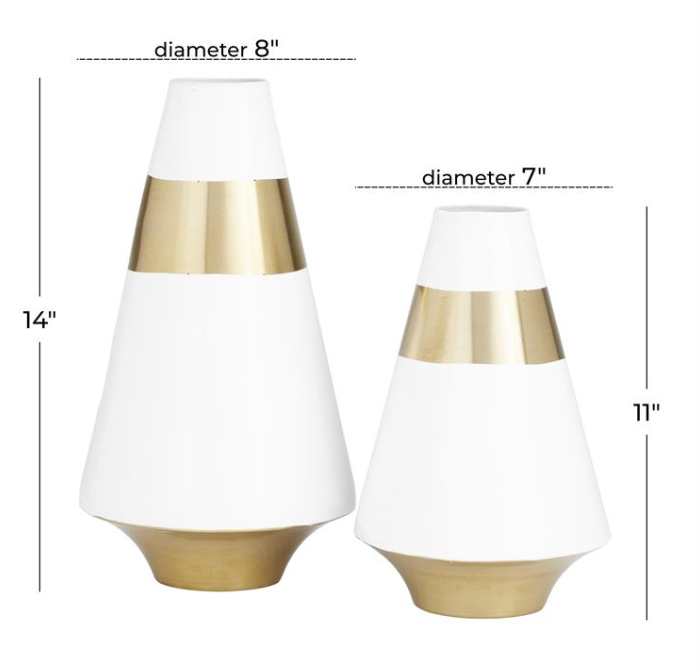 White and Gold Metal Modern Vase (Various Sizes)