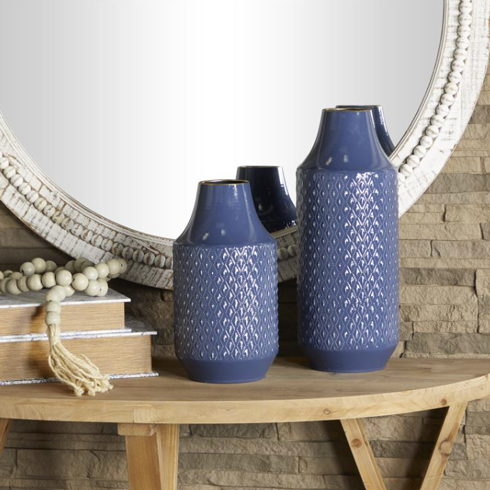 Blue Metal Modern Diamond Vase (Various Sizes)