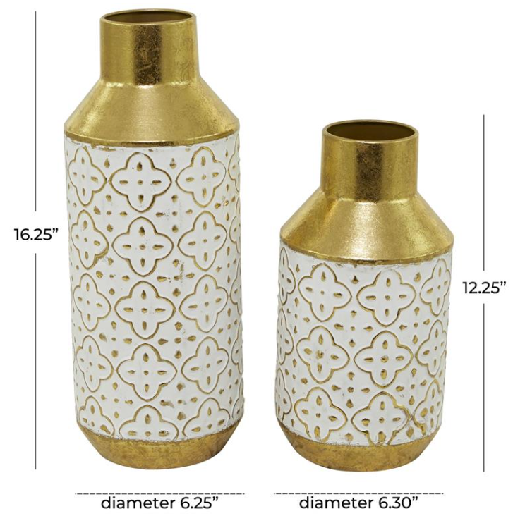 Gold Metal Modern Embossed Vase (Various Sizes)
