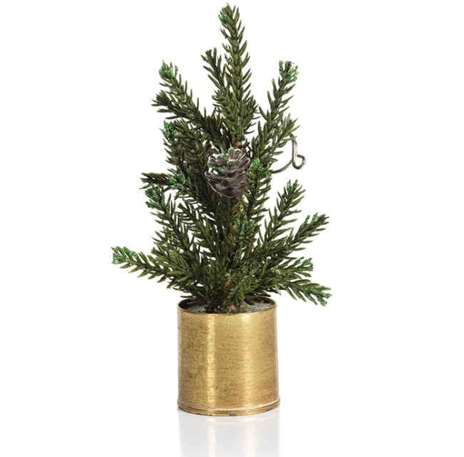Pine in Gold Bucket Place Card Holder