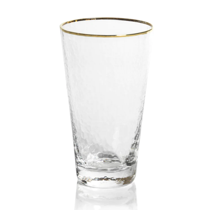 Negroni Hammered Tapered Highball Glass, Clear with Gold Rim
