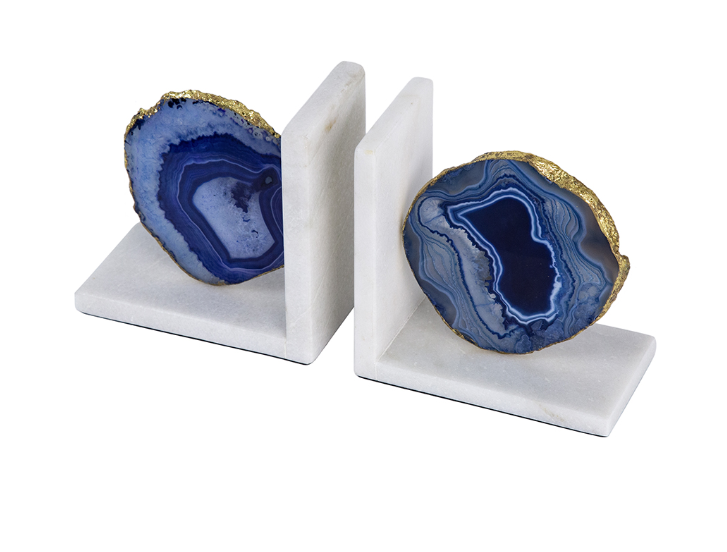 Blue Agate and Marble Bookends, Set of 2