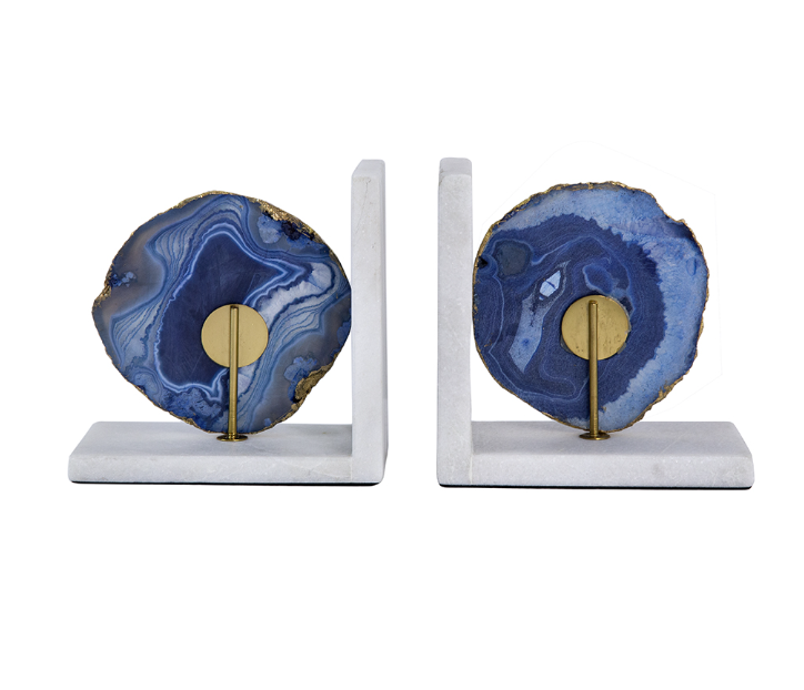 Blue Agate and Marble Bookends, Set of 2
