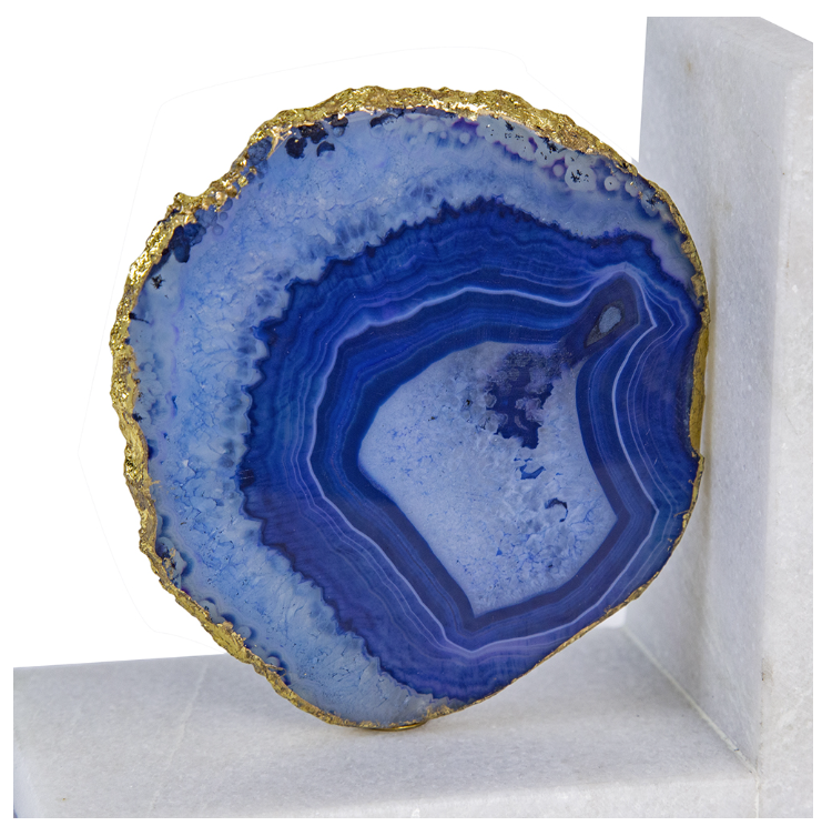 Blue Agate and Marble Bookends, Set of 2