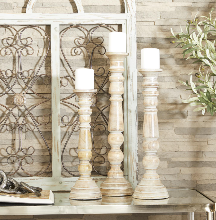 Wood Candleholders, Set of 3