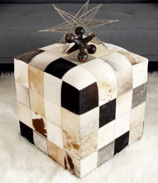 Patchwork Leather Hide Ottoman