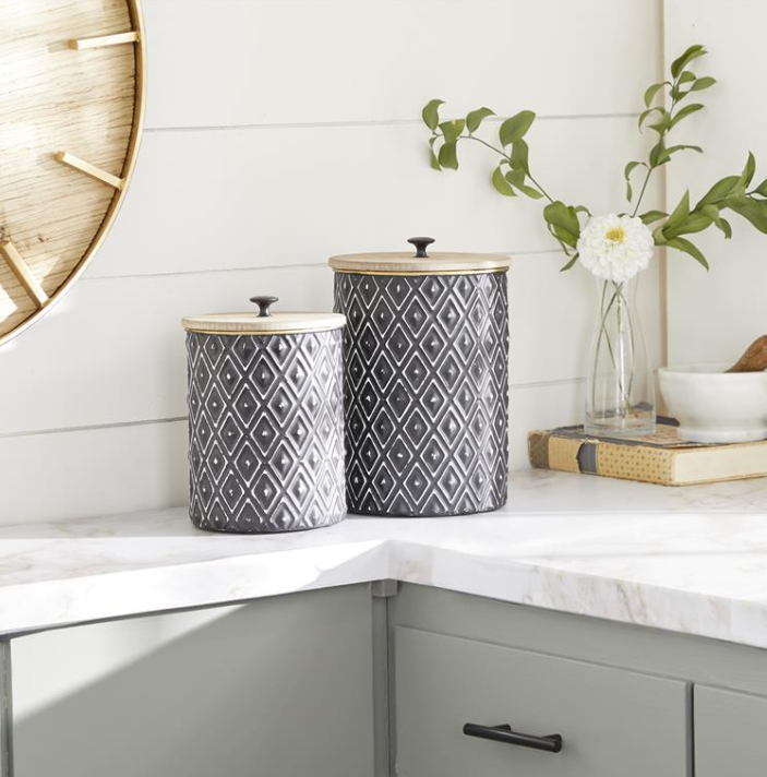 Wood and Metal Canisters, Set of 2