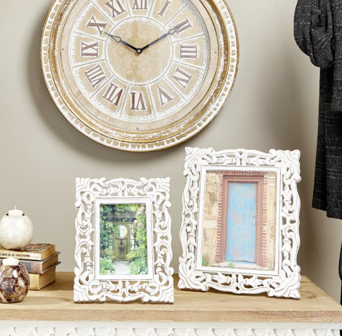 White Carved Wood Photo Frame