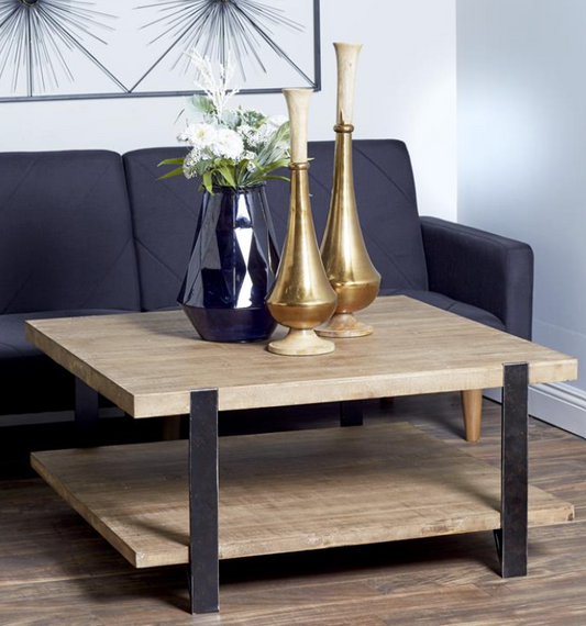 Square Wood and Metal Coffee Table