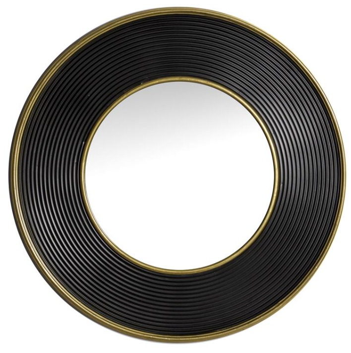 Black Metal Wall Mirror w/ Gold Rim