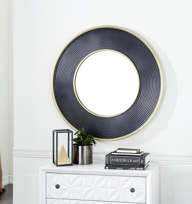 Black Metal Wall Mirror w/ Gold Rim