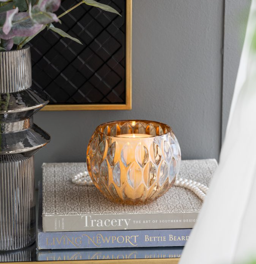 Amber Round Embossed Candleholder